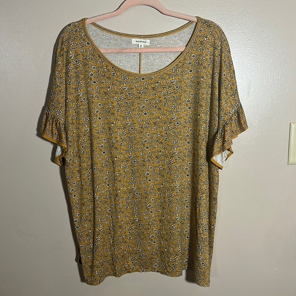 Max Studio Mustard Floral Print boho top | 2X